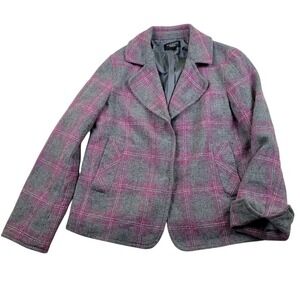 Talbots Plaid Wool Blend Blazer Jacket Pink Purple Gray Womens Size 8